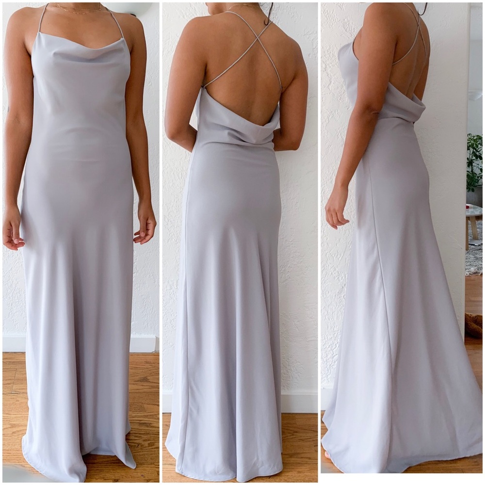 Cowl neck & back gown with criss cross straps